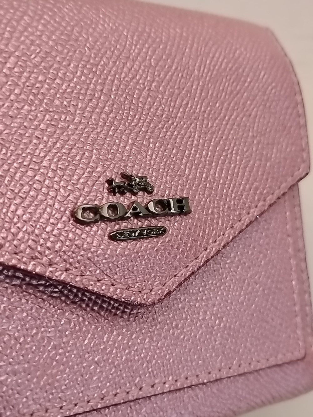Coach Pebbled Leather Small Wallet in Metallic Pink - Picture 2 of 7